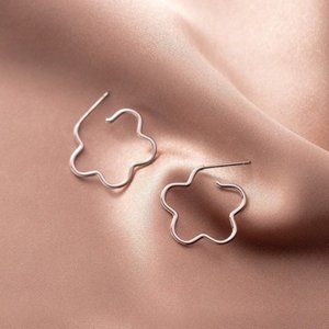 Solid S925 Flower Hoop Stud Earrings-Silver SS038